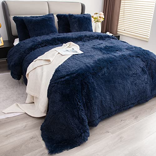YUSOKI Faux Fur King Blanket(Navy Blue,90" x 104"),Whithout Pillows,Winter Lightweight Plush Fuzzy Soft Cozy Microfiber Comfy Bed Blanket for Women Kids Girls Couch Sofa Washable