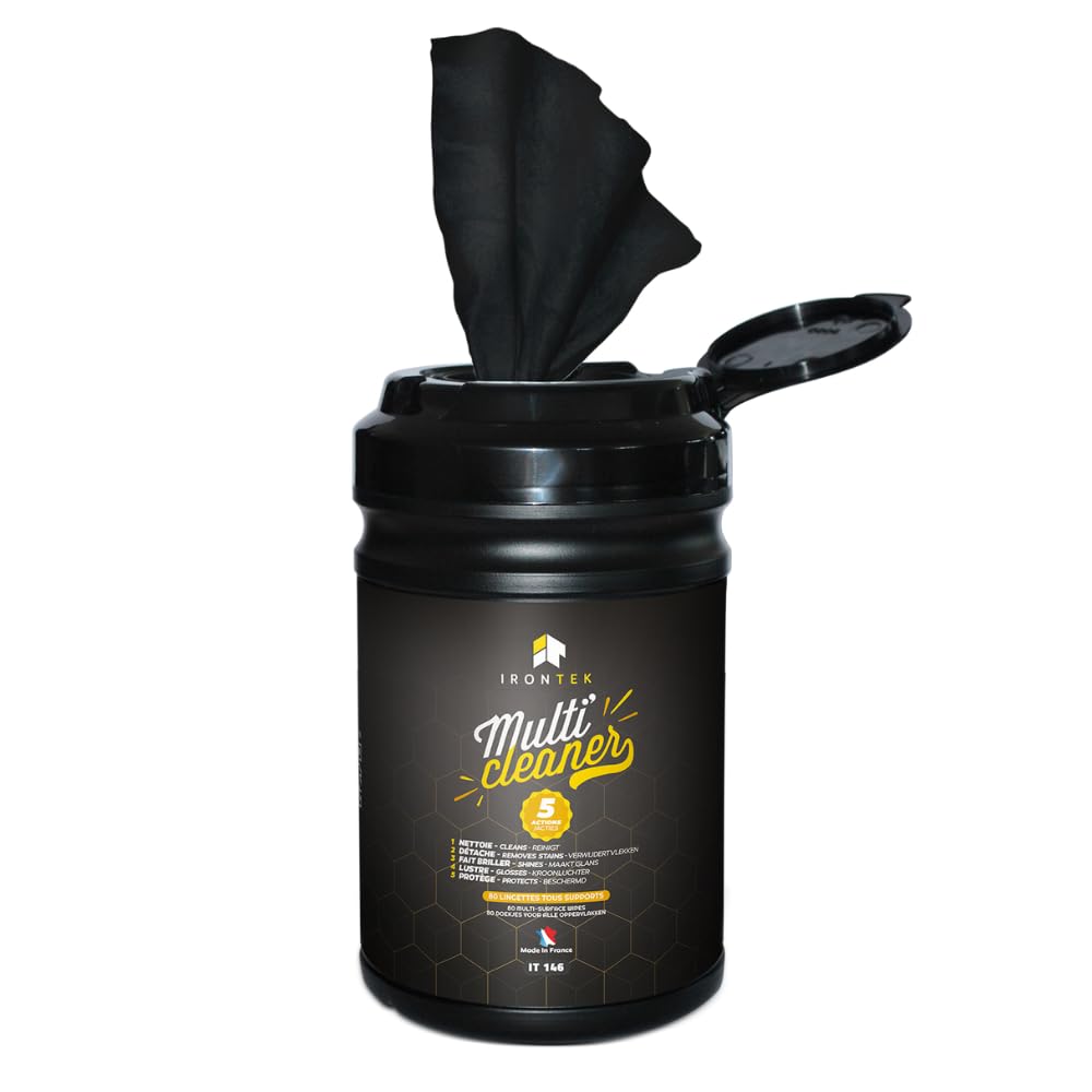 Lingettes Nettoyage Voiture et Moto sans Eau 80 pièces - IRONTEK | IT146 | Carrosserie Jantes Cuir Plastique | Nettoie, Détache, Lustre et Protège | Intérieur & Extérieur | Made in France