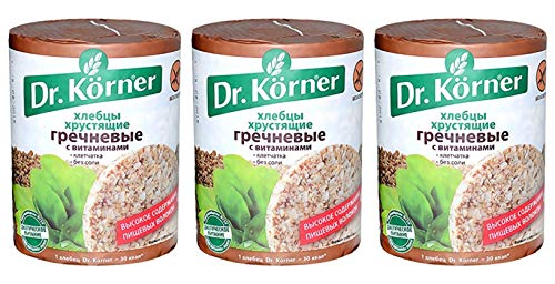 Dr. Korner Buckwheat Crispbread Puffed Cakes Gluten Free Vegan, 3.53 oz / 100 g (Pack of 3)