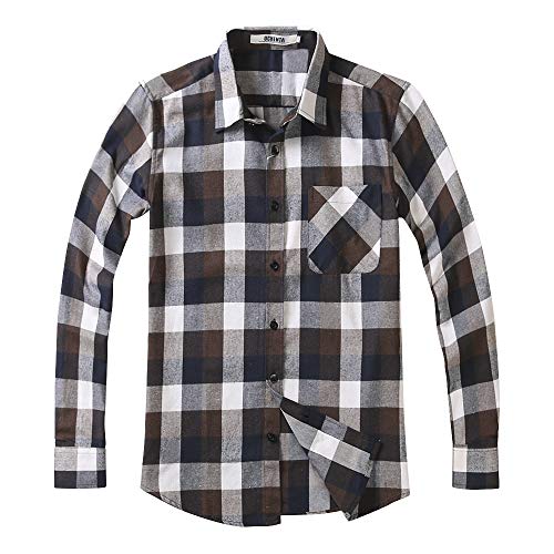Image of OCHENTA Men's & Boys' Long Sleeve Button Down Plaid Flannel Shirt