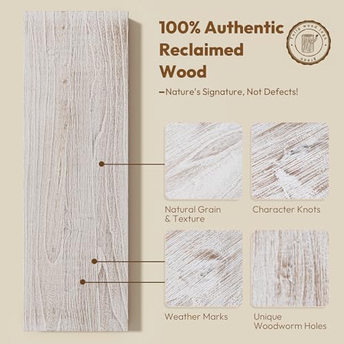 Image of Vivelove Elm Wood Floating Shelf 36x8 inch Set of 2, Weathered White