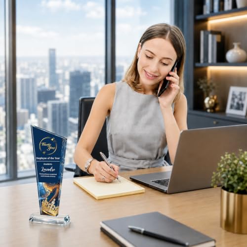 Image of Custom Crystal Trophy Award Personalized Plaque Award with Text Logo Photo Awards Trophies for Employee Recognition Team Graduation Personalized Office Gifts for Boss Coworker Teacher