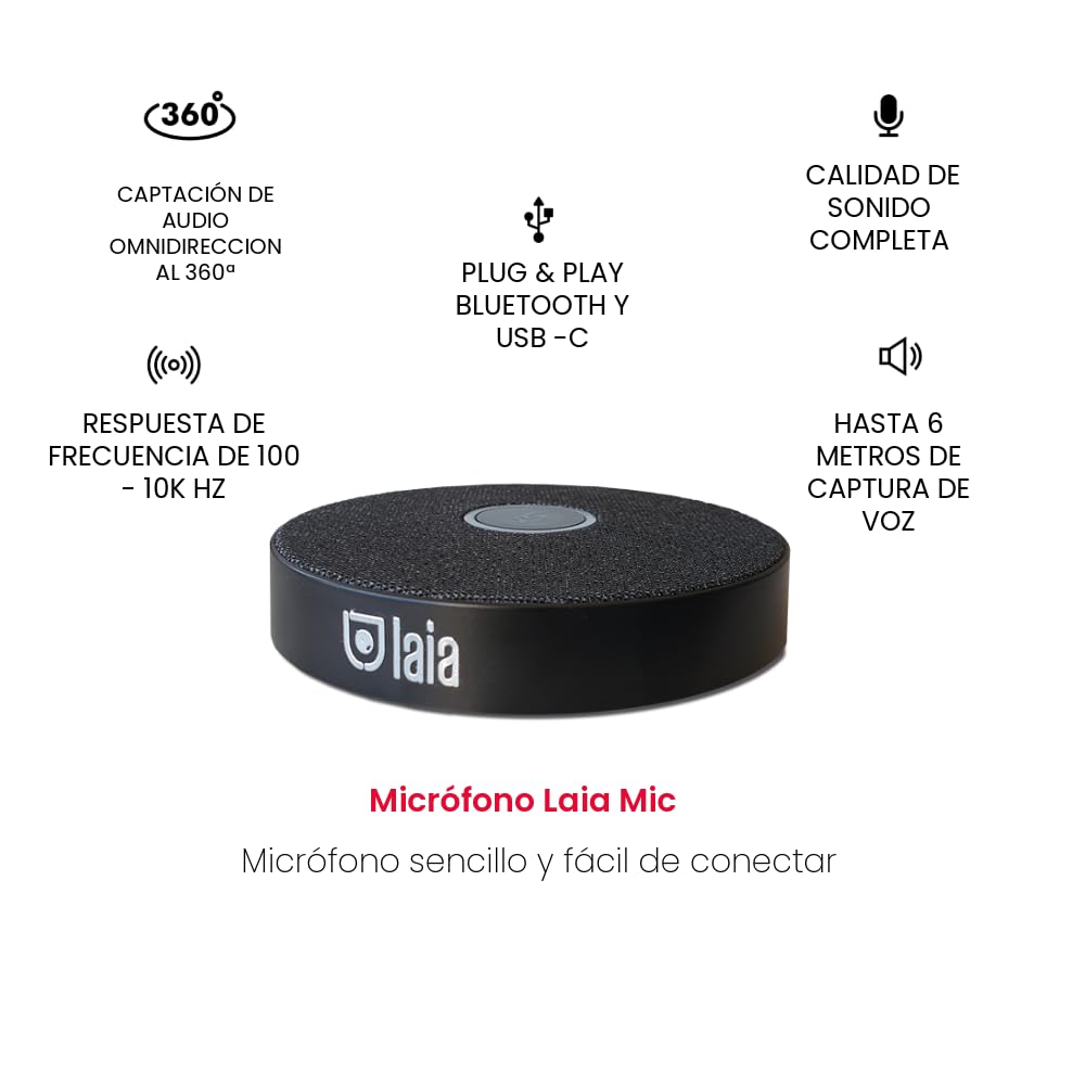 Laia - Micrófono Profesional USB Plug & Play, Fabricante español, captación de Audio 360º, Ideal para videoconferencias y creación de Video, fácil conexión USB y Sonido Superior