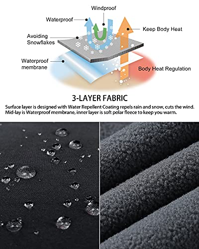 33,000ft Outdoorhose Herren Softshellhose Wasserdicht Winddicht Skihose Warm Fleece Gefüttert Herrenhose Winter Trekkinghose Wanderhose Schwarz S/32W/30L