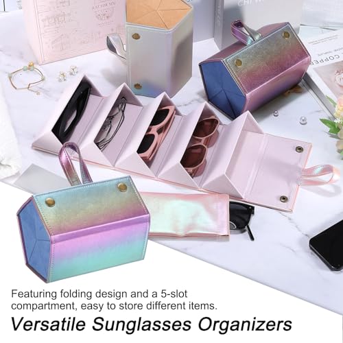 Image of PATIKIL Travel Sunglasses Organizer, 5 Slot Foldable Sunglasses Holder Leather Sunglass Storage Organizer with Pouch