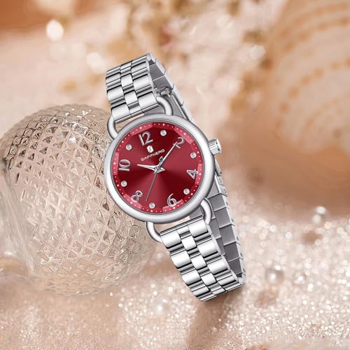 Image of Sapphero Ladies Watch Easy to Read Wristwatch, Women's Quartz Watch with Stainless Steel Strap, 5 ATM Waterproof, Classic Elegance Women Business Waterproof Watch