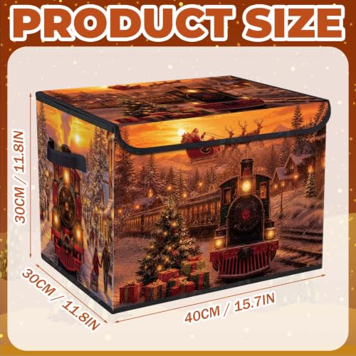 Image of Briwooody Christmas Storage Bin with Lid and Carrying Handle Christmas Train Foldable Storage Box Large Xmas Snowy Night Decorative Collapsible Container Basket for Organizing Closet Home Bedroom