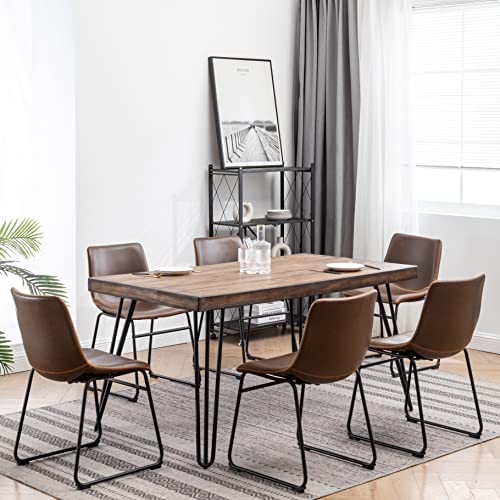 Roundhill Furniture Aryven Industrial 7-Piece Dining Set with Rustic Dark