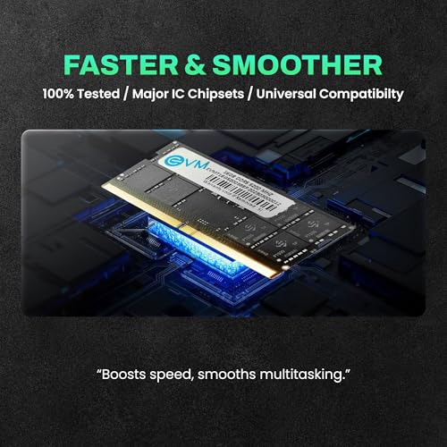 Image of EVM 16GB DDR5 Laptop RAM 5200 MHz SoDimm - High Performance Memory for MAC, Intel, AMD - 16 Chips, 256Mx8 Chip Density - Ideal for Editing, Gaming, e - 10 Years Warranty (EVMT16G5200S88P)