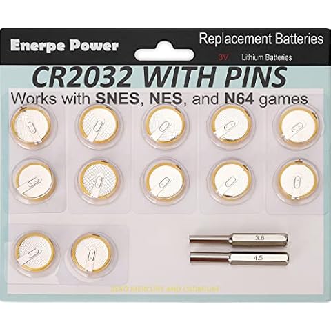 Enerpe CR2032 with Solder Pins 3V Replacement Battery for NES SNES N64 Save Game Cartridge 12-Pack Cover