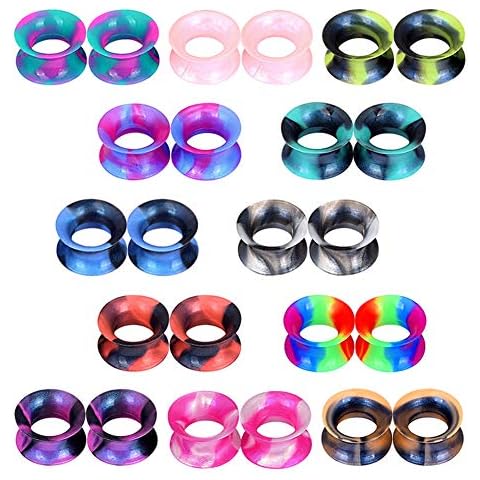 Longbeauty 30pcs/22pcs Colorful Silicone Gauges Plugs Double Flared Flexible Tunnels Ear Skin Stretcher Kit Piercing 3mm-25mm Cover