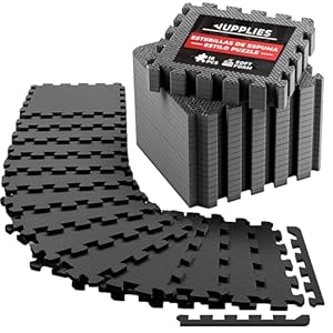 JUPPLIES - Suelo Gimnasio Set 18 Piezas 32x32x1cm - Esterilla Puzzle Fitness de Goma para Suelo - Alfombra Protectora para Gimnasio en Casa - Tatami en Puzzle