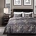 Tebery Ultra Soft Microfiber Duvet Cover Set with Zipper Closure Corner Ties Dark Grey and Gold Tree Pattern (Queen)