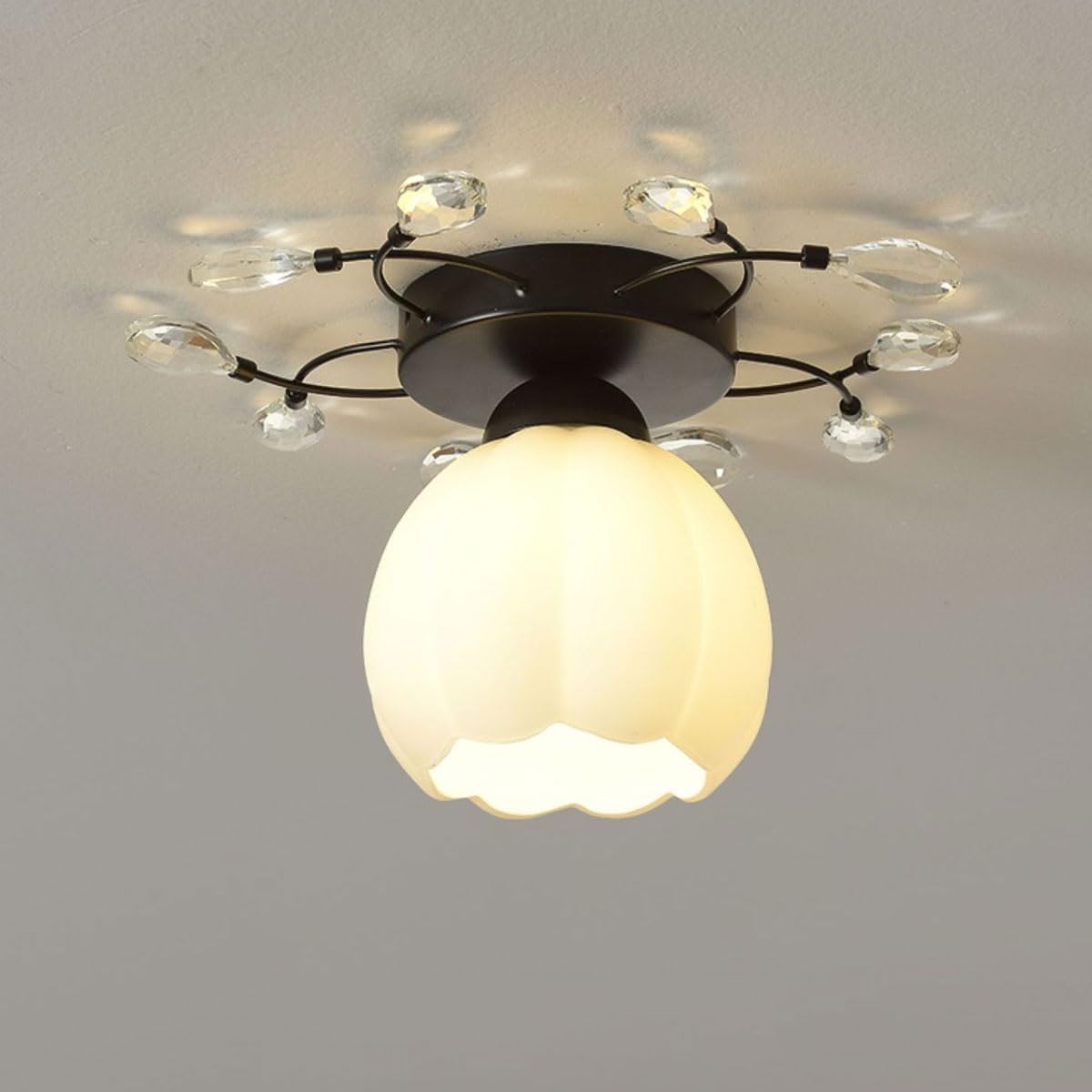 LANTANB Cream-Style Ceiling Lamp Glass Lampshade Flat Lighting Nordic Balcony Corridor Ceiling Lights are Suitable for The Entrance Hall
