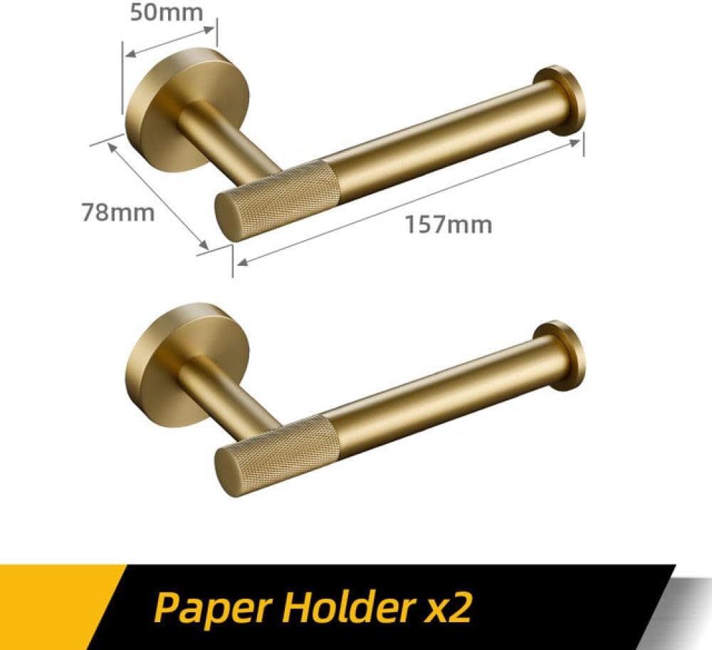 Bathroom Hardware Accessories Set Brushed Gold Knurled Brass Kit Towel Bar Ring Robe Hook Paper Holder Towel Ring Toilet Brush,2 Paper Holder image 2
