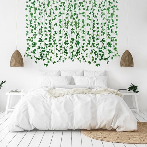 Freyalife Fake Vines for Room Decor(12 Pack 84 Feet) Aesthetic Artificial Plant Ivy Leaves Hanging Greenery Garlands for Home Bedroom Wall Wedding Christmas Party Office Patio Outdoor Garden Décor - Image 6