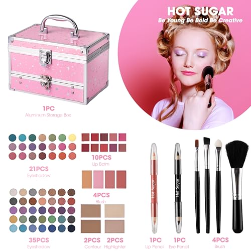 Hot-Sugar-Makeup-Kit-for-Teens-with-Train-Case-Portable-Beginner-Makeup-Gift-Set-Makeup-Beauty-Kit-for-Girls-PINK