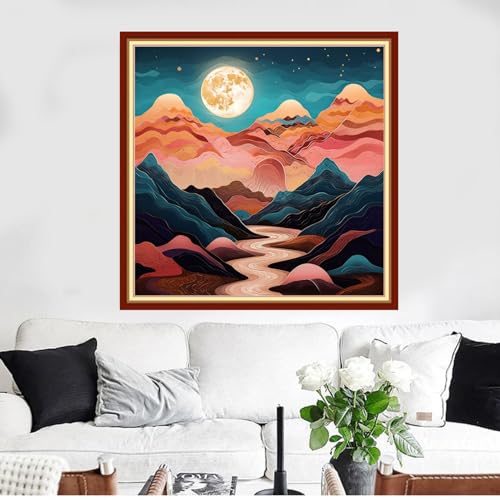 Image of Funxvoot Stamped Cross Stitch Kits Beginners Full Range of Embroidery Kits for Adults 11CT Embroidery Patterns Needlepoint Kits Printed Cross Stitch Kits - (Moon Night Scene 18x18 inchs)
