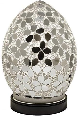 Britalia Art Deco Mirrored Flower Mosaic Glass Vintage Egg Table Lamp 20cm | Black Base | 1 x SES E14 Bulb Required (Not Included) | Study - Bedroom - Lounge | Desk Light