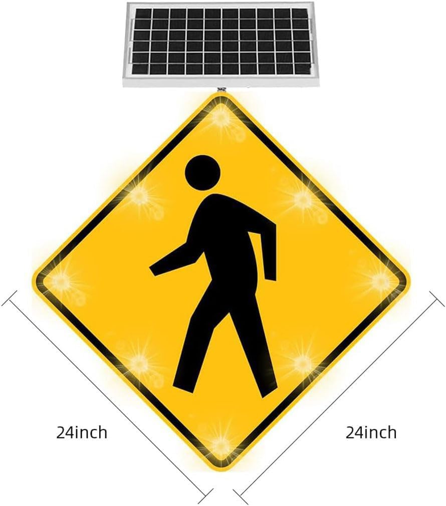 Señal de Cruce de peatones con luz LED Intermitente alimentada por energía Solar, señal de tráfico de 24 Pulgadas con luz LED Intermitente, Marco de Metal Resistente a Prueba de óxido
