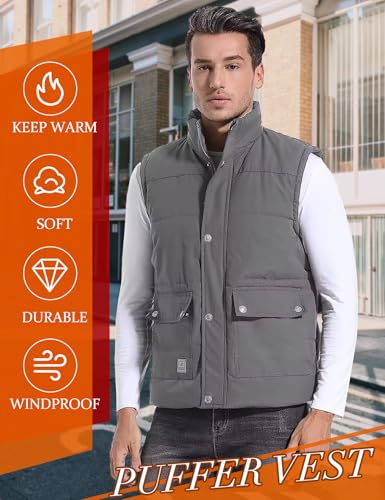 Image of Flygo Men's Winter Warm Outdoor Padded Puffer Vest Thick Fleece Lined Sleeveless Jacket