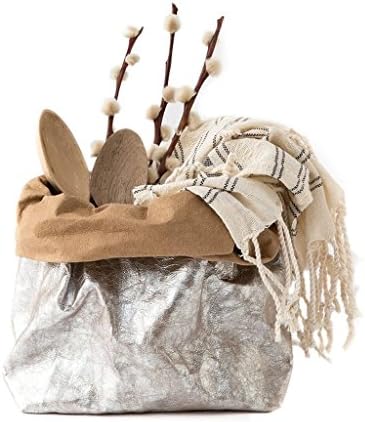 Kraft Paper Bags Washable Metallic Paper Bag Can be Rolled, Scrunched, Folded .Reusable Brown Paper Bag (SILVER, 2020)