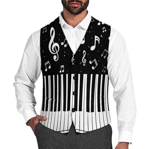 Musical Piano Keys Mens Suit Vest Waistcoat Formal V Neck Business Dress for Wedding Party