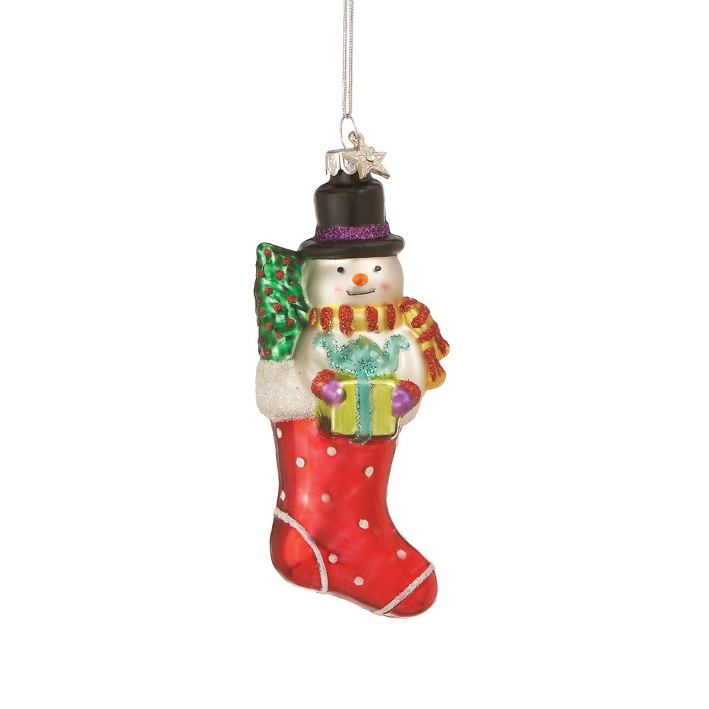 Mid-WestGlassworks Glass Snowman in Stocking Ornament