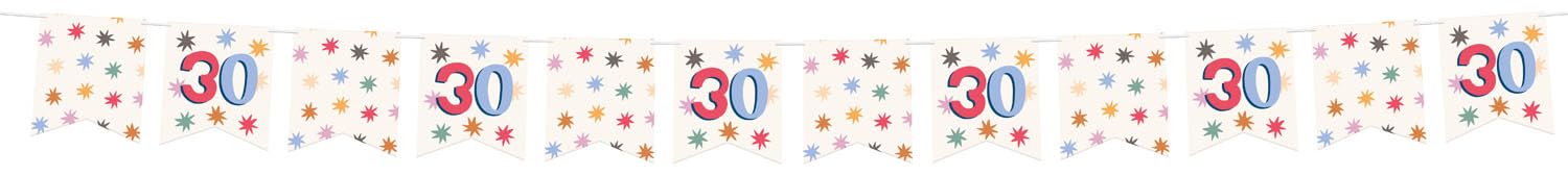 Folat 26881 Decoration White with Colourful Star Flag Banner 30-Starburst 6 Metres Happy and Colourful for Children and Adults Birthday, Multicoloured