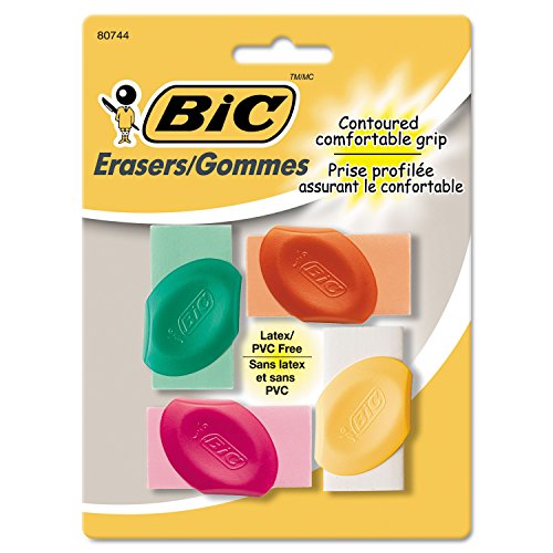 BIC Eraser with Grip, Assorted Colors, 4/Pk