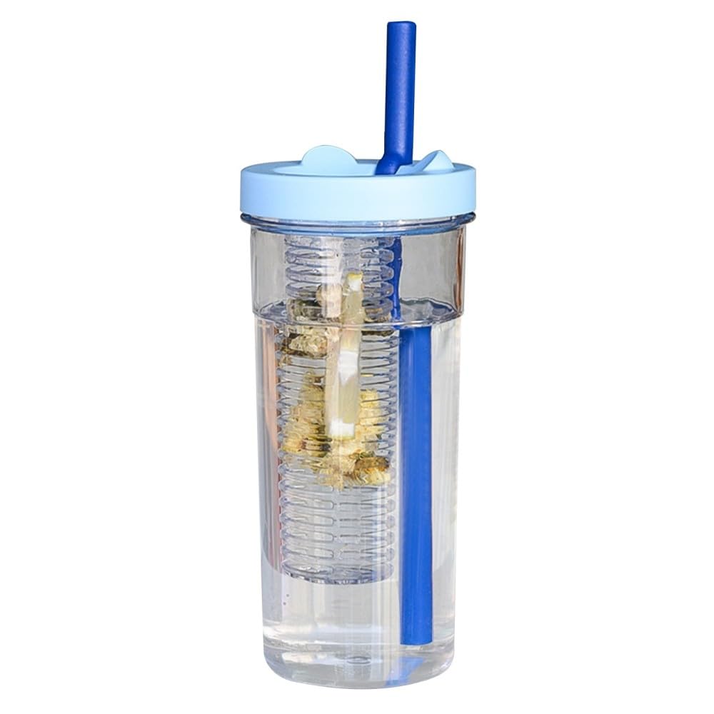 borraccia da campeggio, Bottiglia d'acqua con infusore di frutta(Blue,670ML)