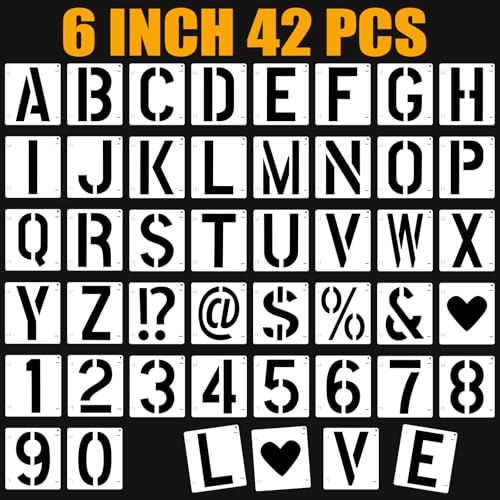 42 PCS Letter Stencils for Painting Spray Paint Stencil Alphabet Stencils for Crafts Reusable on Wood Wall Rock Fabric Sign School DIY Art Projects 6 Inch