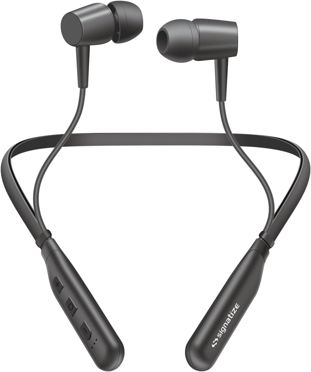 SIGNATIZE Wireless Bluetooth Neckband Headphones | Neckband Earphones with 45H Playtime | Noise-Isolating Wireless Earbuds | Jobsite Pro Built-in Mic for Crystal-Clear Calls (Black)