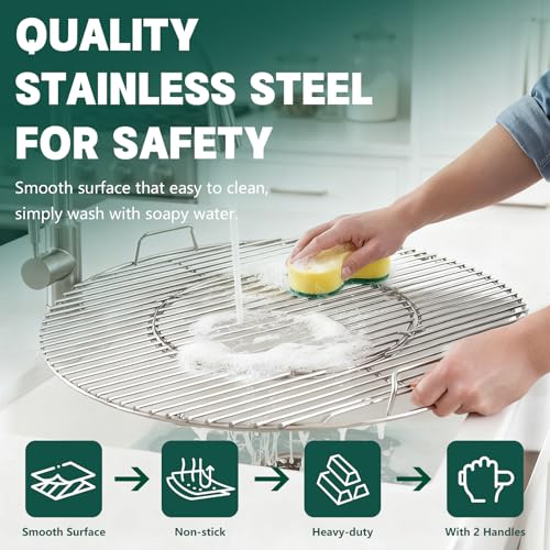KAMaster 21.5 in Stainless Steel Hinged Cooking Grate for 22 in Weber, Round Hinged Cooking Grid Replacement Gourmet BBQ System for Weber 22 Original Kettle Series 8835 Charcoal Grills