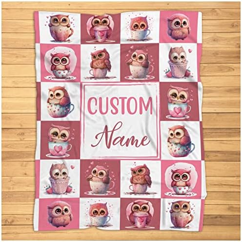 Personalized Owl Baby Blanket, Custom Baby Name Owl Blanket, Owl Receiving Bedding Nursery Blanket, Newborn, Baby Owl Super Soft Plush Fleece Blanket