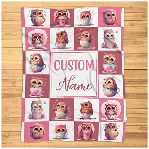 Personalized Owl Baby Blanket, Custom Baby Name Owl Blanket, Owl Receiving Bedding Nursery Blanket, Newborn, Baby Owl Super Soft Plush Fleece Blanket #TOP9