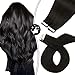 Moresoo Tape in Hair Extensions Black Remy Tape Hair Extensions 40 PCS Invisible PU Tape in Hair 14 Inch Solid Color #1B Off Black Seamless Tape on Brazilian Human Hair 80g Per Pack