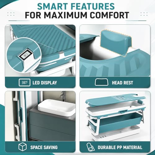 Image of Hukimoyo 6 Feet Bathtub for Adults (132x62x52 cm) Foldable with Temperature Meter & Bath Pillow Portable bath tub for Bathtroom Spa Tub Home Freestanding Hot & Ice Bath For Adults