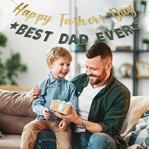 Image of Happy Father's Day Gold Banner Bunting Banner for Dad Father's Party Decorations Backdrop Garland for Father's Day (2 pcs Gold)