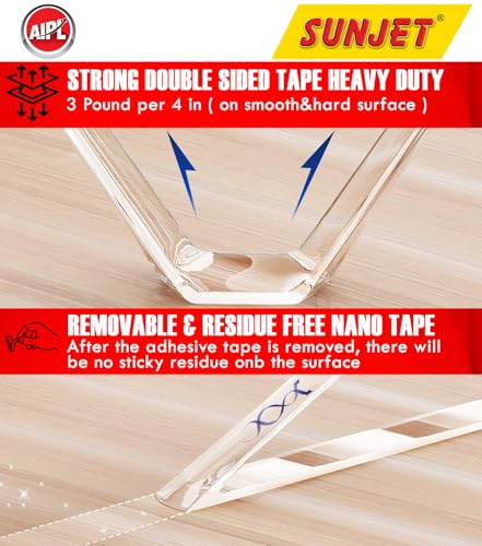 Image of AIPL Sunjet Double Sided Heavy Duty Nano Tape- Strong Adhesive,Residue-Free, Multi-Functional Reusable Gel Tape,for Home & Office Use -Washable Reusable Strong Sticky Strips Grip Tape- 3 Mtr (1 Roll)