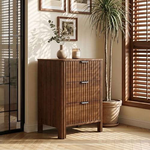 Image of Wodeer 3 Drawer Dresser for Bedroom, 20 inch Wide Wood Storage Cabinet with Fluted Design, Modern Chest of Drawers for Living Room, Nursery Clothing Organizer with Metal Slides, Anti-Tipping