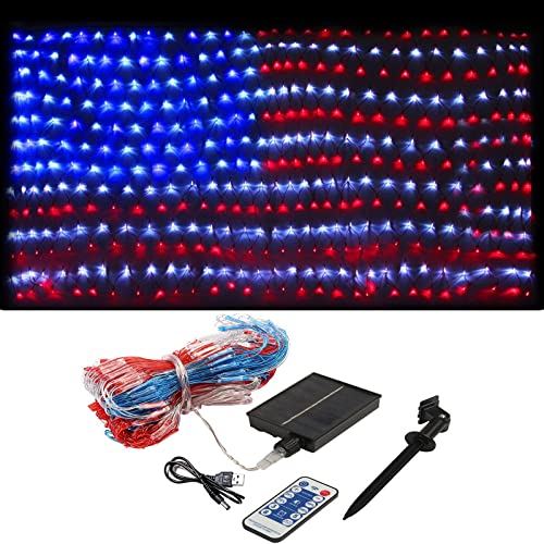 Xtf2015 Solar American Flag Lights, 2-In-1 Solar Powered & Plug In American Flag Light, 420 Led Waterproof Patriotic Ornaments For Memorial Day, Independence Day, 4Th Of July, Party, Yard Decorations #TOP18