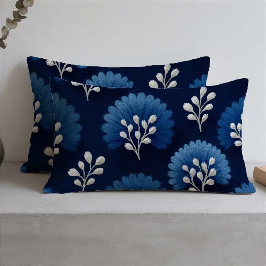Housse coussin salon de jardin exterieur imperméable bleu marine en lin M-268