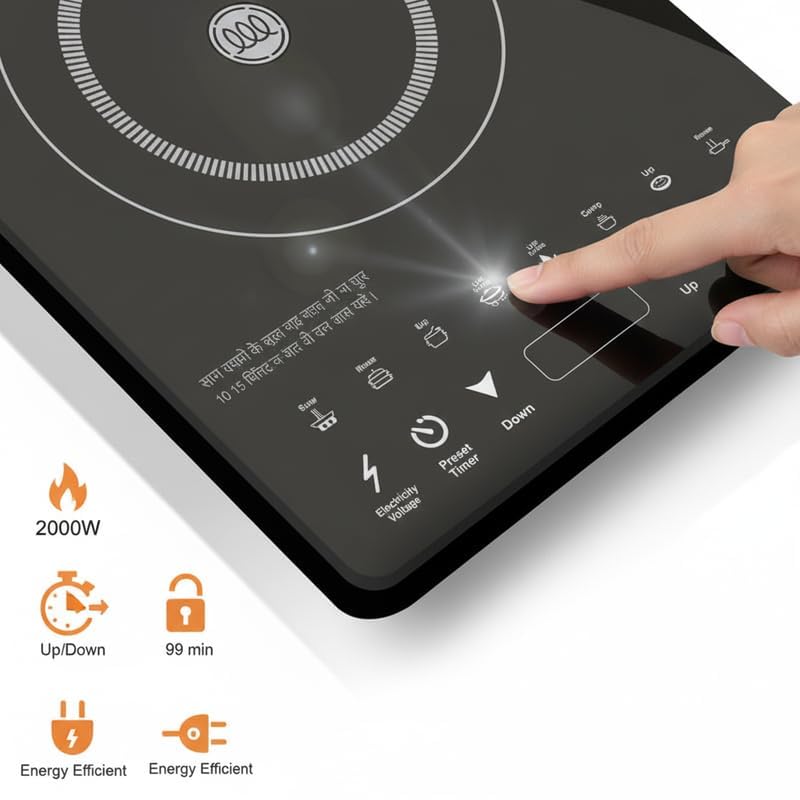 Image of Drumstone (15 Years Warranty) 2000W Induction Cooktop with Touch Control, Single Burner Induction Stove, Fast Heating Electric Cooktop with LED Display & Adjustable Temperature