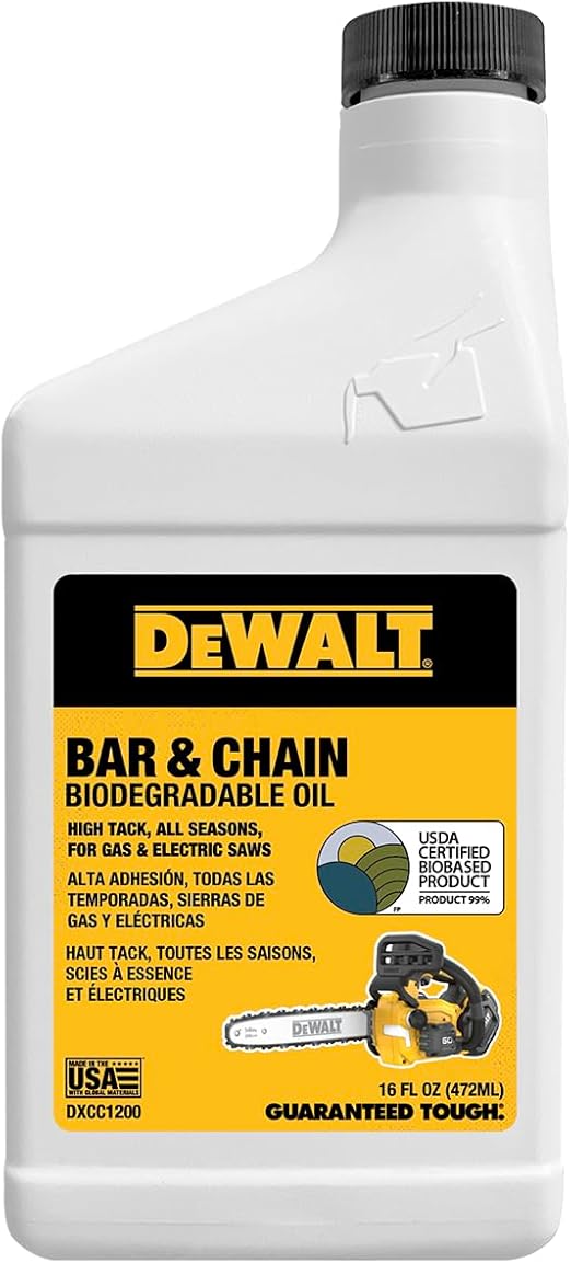 DEWALT Biodegradable Chainsaw Oil – High Performance, Non Toxic Professional Lubricant – Green, Eco-Friendly, Ultraclean, All Season Bar & Chain Lube, 16 oz