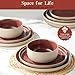 Dafuceramic 12 Pieces Dinnerware Sets,Plates and Bowls Sets,Handmade Reactive Glaze Dishes Set for 4 with at Least 10% Recycled Ceramic and the Raw Texture of the Clay (Angora Red)