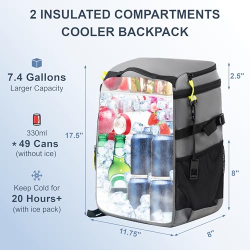 Image of SPARTER Backpack Cooler Insulated Leak Proof 33 /49 Cans, 2 Insulated Compartments Thermal Bag, Portable Lightweight Beach Travel Camping Lunch Backpack for Men and Women