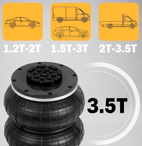 Humberg Podnośnik Samochodowy Pneumatyczny 3,5 T – Bałwanek 150-400 mm – 3-Poziomowy Teleskop z Zaworem Bezpieczeństwa – Lewarek do Aut Osobowych i SUV – Czarny