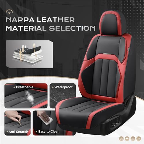 Image of Coverado Car Seat Cover, Cover for Cars Full Seat, Premium Leather, Universal Fit Waterproof Seat Protectors, Car Seat Cushion Non-Slip for Most Cars-Black Red