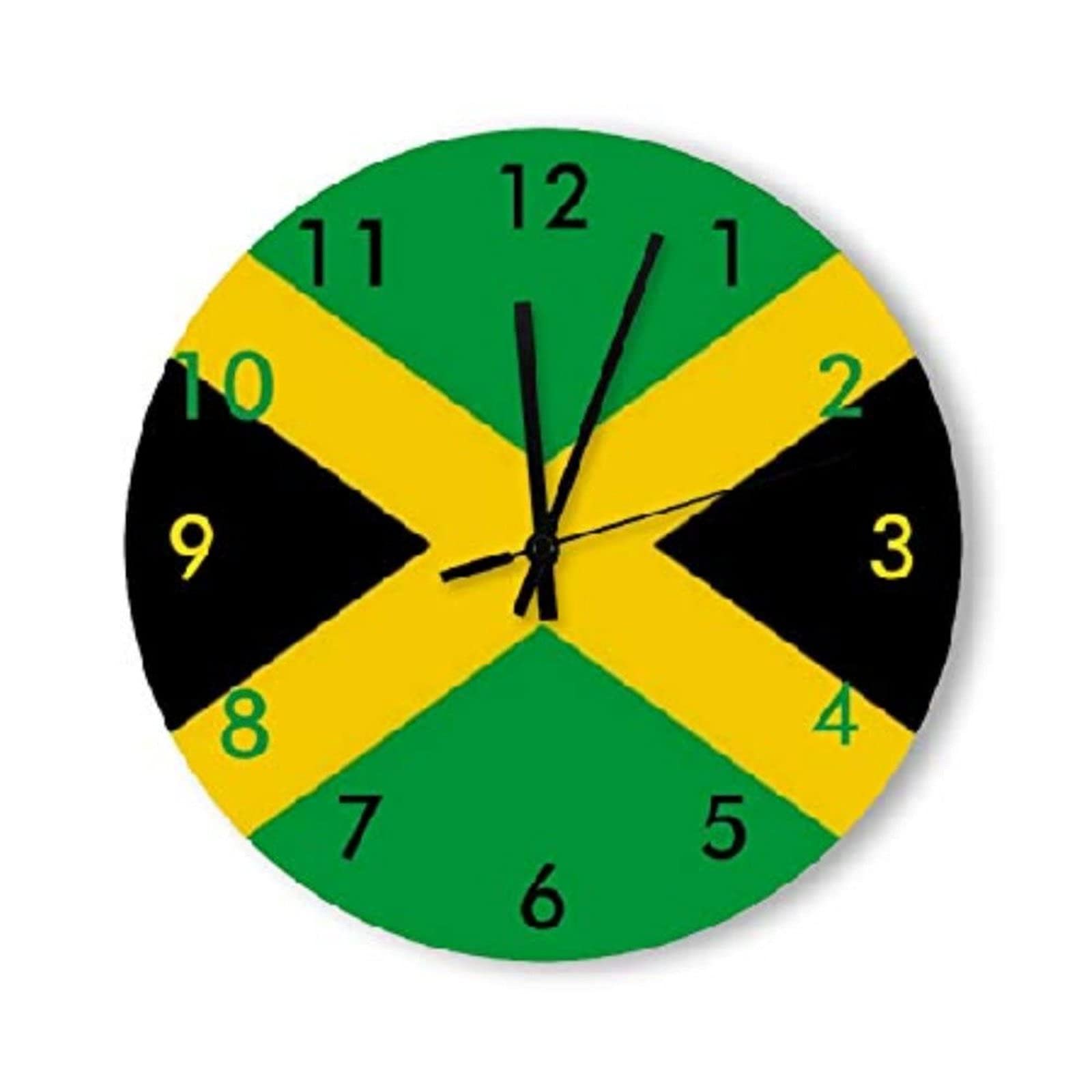 Round Wall Clock 25Cm, Jamaican Flags Wall Clock Non-Ticking Time Clock Silent Quartz Wall Clock For Living Room, Office
